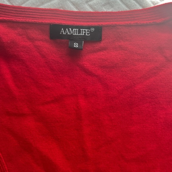 AAmilife Red Button Down Open Front Red Cardigan Size S(4) - Picture 4 of 9